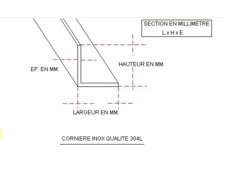 FER CORNIERE INOX 60 X 60 X 6 QUALITE 304L