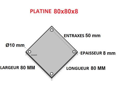 Platine inox carrée percée 80x80x8