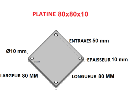 Platine inox carrée percée 80x80x10