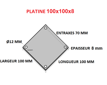 Platine inox carrée percée 100x100x8