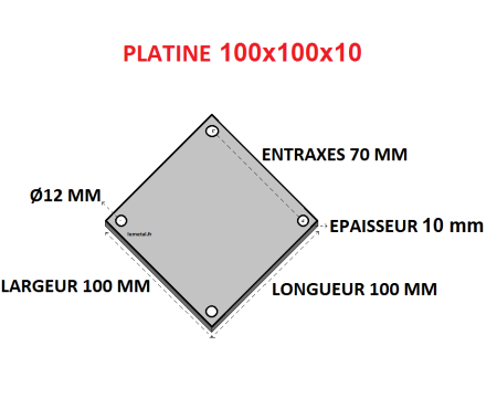 Platine inox carrée percée 100x100x10