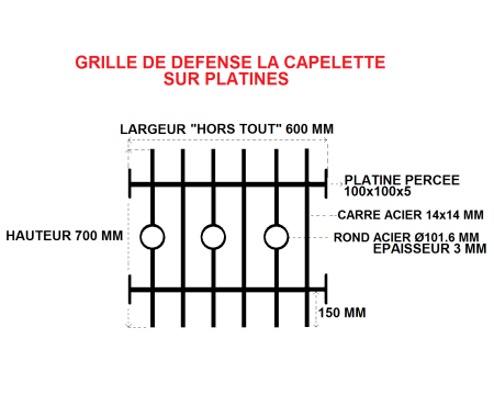GRILLE DE DEFENSE "LA CAPELETTE" SUR PLATINES