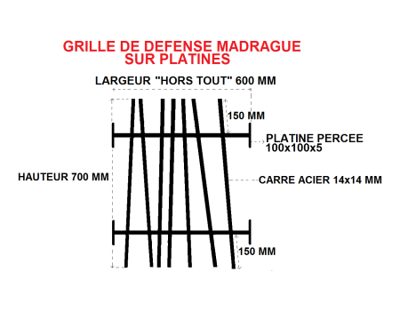 GRILLE DE DEFENSE "MADRAGUE" SUR PLATINES
