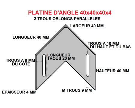 Platine d'angle 40x40x40x4 acier trous parallèles