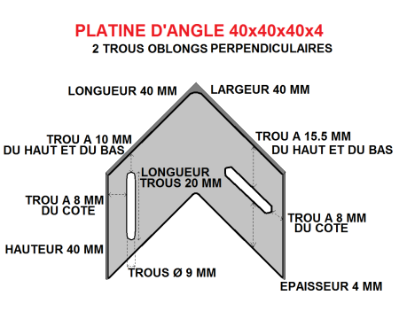 Platine d'angle 40x40x40x4 acier trous perpendiculaires