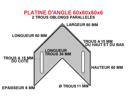 Platine d'angle 60x60x60x6 acier trous parallèles