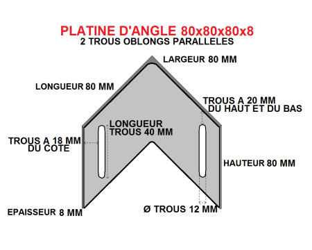 Platine d'angle 80x80x80x8 acier trous parallèles