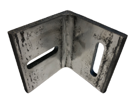 Platine d'angle 100x100x100x10 acier trous perpendiculaires.