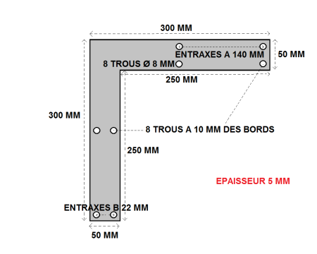 Platine d'angle à plat 300x300x50x5