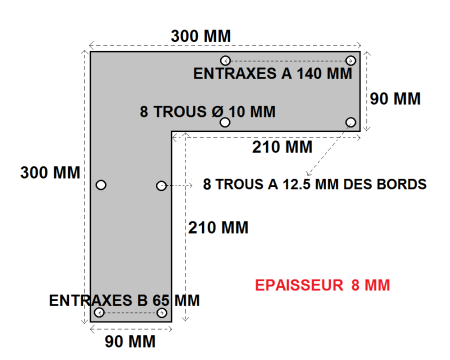 Platine d'angle à plat 300x300x90x8