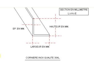 FER CORNIERE INOX 20 X 20 X 3 QUALITE 304L