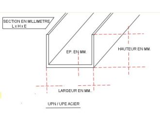 FER U ACIER 70 X 40 X 6 NOIR S235