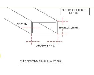 TUBE INOX RECTANGLE 120 X 60 X 2 QUALITE DECO 304L
