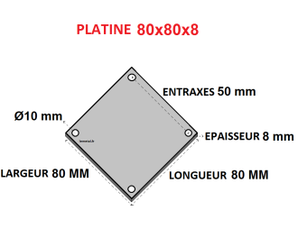 Platine inox carree percee 80x80x8