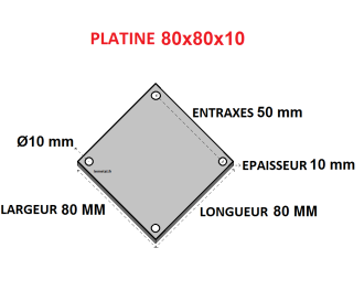 Platine inox carree percee 80x80x10