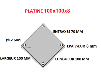 Platine inox carree percee 100x100x8