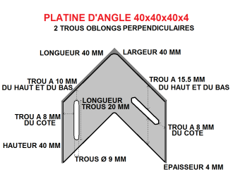 Platine d'angle 40x40x40x4 acier trous perpendiculaires