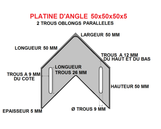 Platine d'angle 50x50x50x5 acier trous paralleles