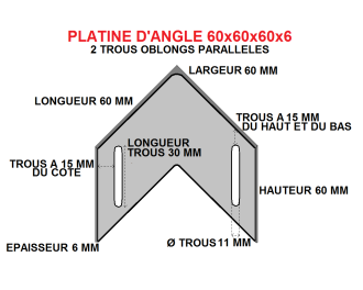 Platine d'angle 60x60x60x6 acier trous paralleles