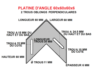 Platine d'angle 60x60x60x6 acier trous perpendiculaires.