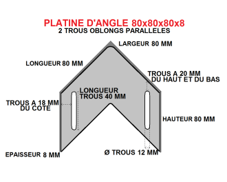 Platine d'angle 80x80x80x8 acier trous paralleles