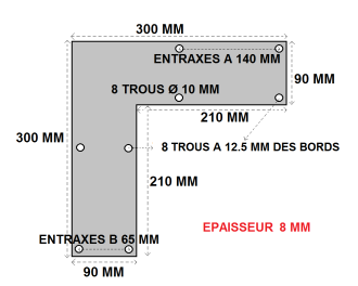 Platine d'angle à plat 300x300x90x8