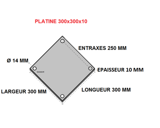 Platine carrée percée 300x300x10