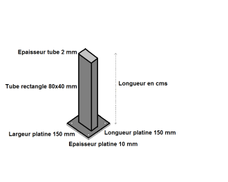 Poteau acier rectangle 80x40x2