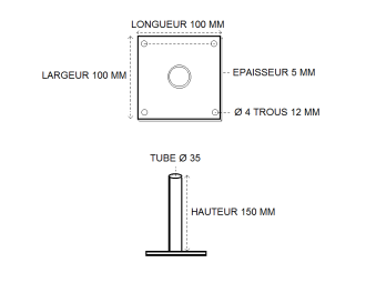 Platine à pied emboitable Ø35x2