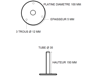 Platine ronde à pied emboitable Ø35x2