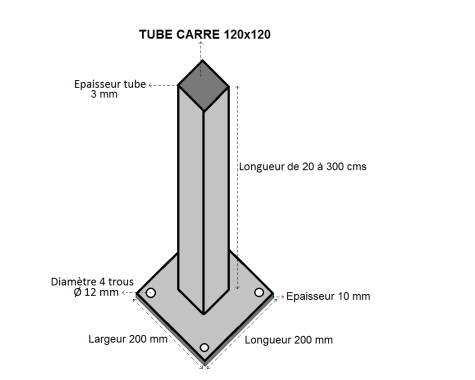 LeMétal - Tube Carré Acier 120x120x3 Mm - Longueur Au Choix